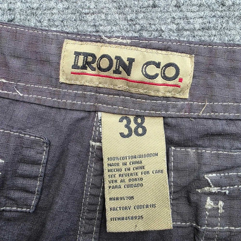Iron Co Men's 38 Over-Dyed Cargo Shorts Gray 100% Cotton Distressed Vintage Look
